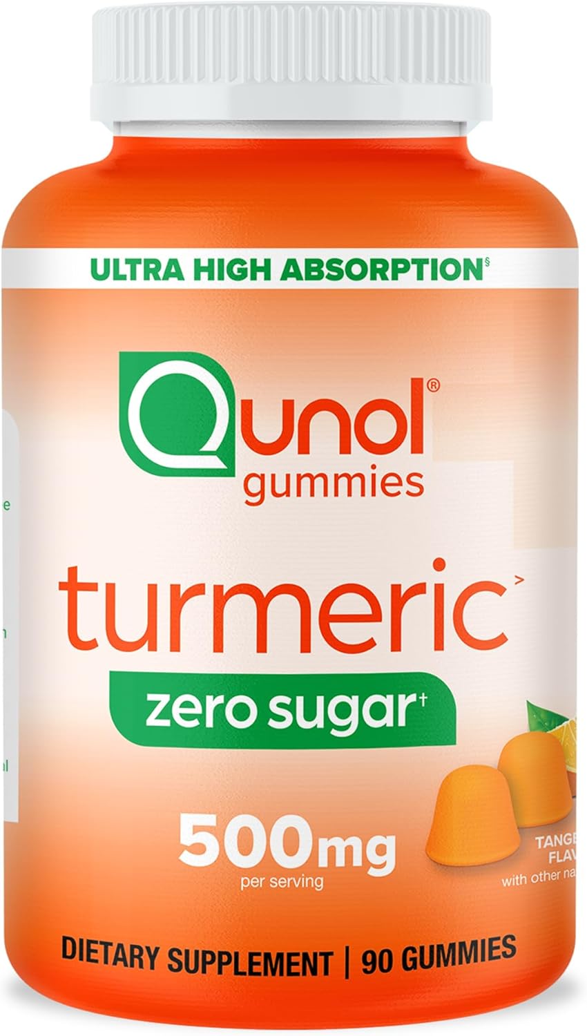 Qunol Turmeric Curcumin Gummies with 95% curcuminoids, a tasty alternative for daily antioxidant and joint health benefits.