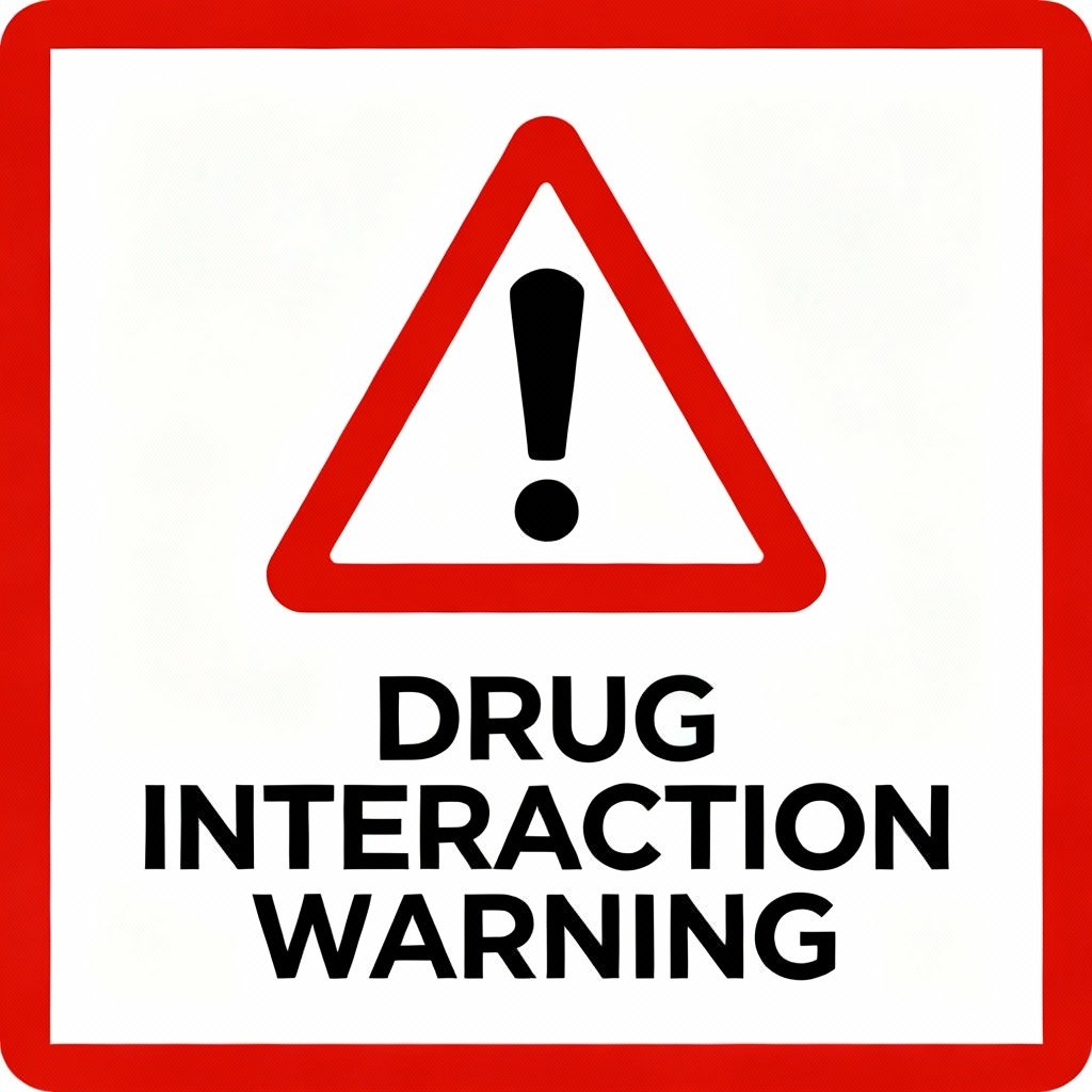 A red warning icon for the section on potential drug interactions with Curcuwin, such as with blood thinners.