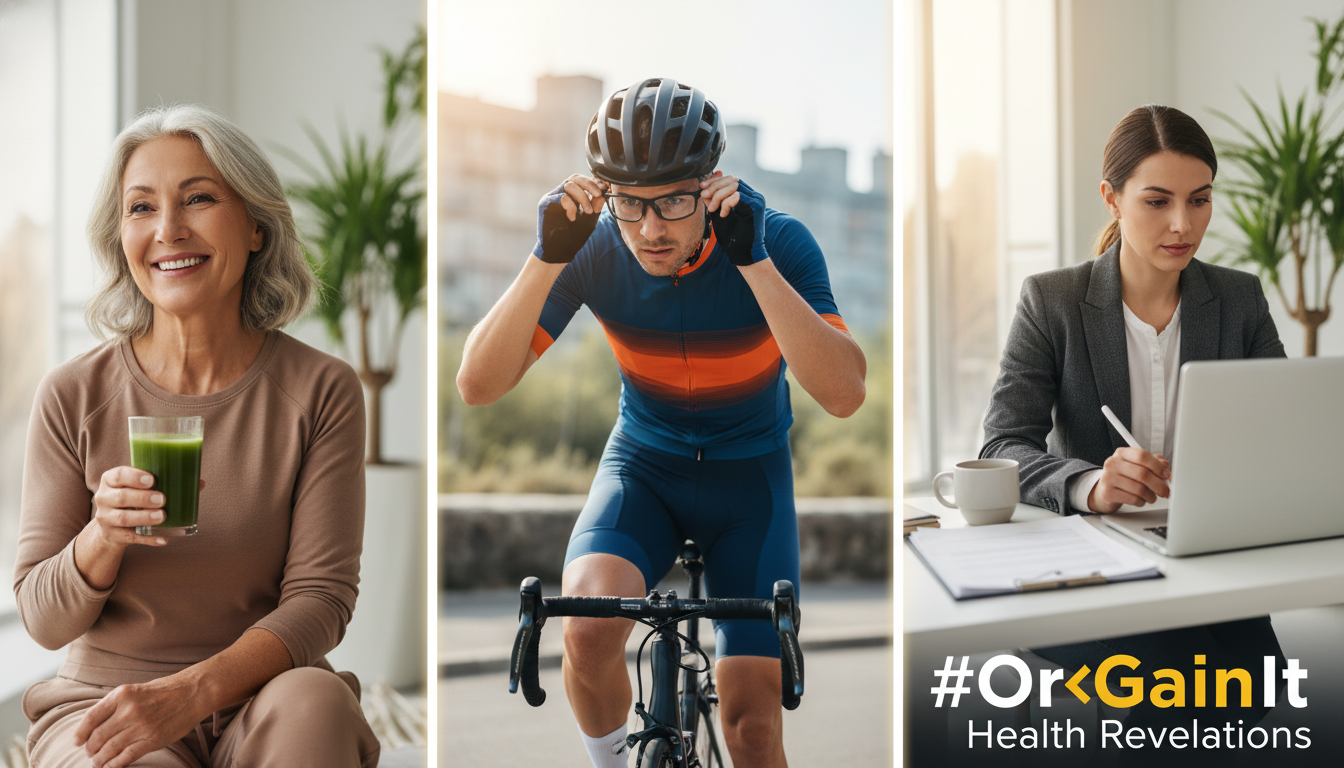 A lifestyle image showcasing the types of people who benefit from Clean Nutra Vascu Flow, including an active person in midlife, a focused athlete, and a professional requiring mental clarity.