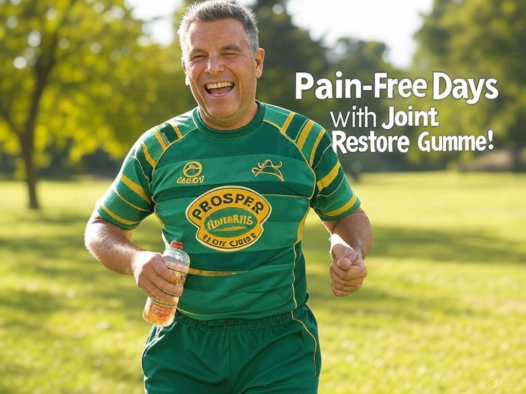 Man experiencing relief and running after taking joint restore gummies