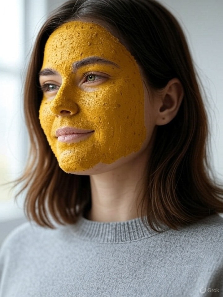 lady wearing a mask with turmeric to treat acne