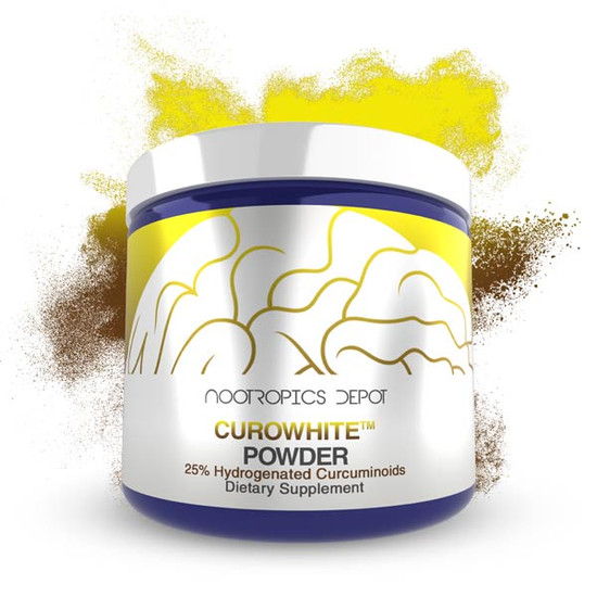 A tub of Nootropics Depot CuroWhite Curcumin Extract Powder.