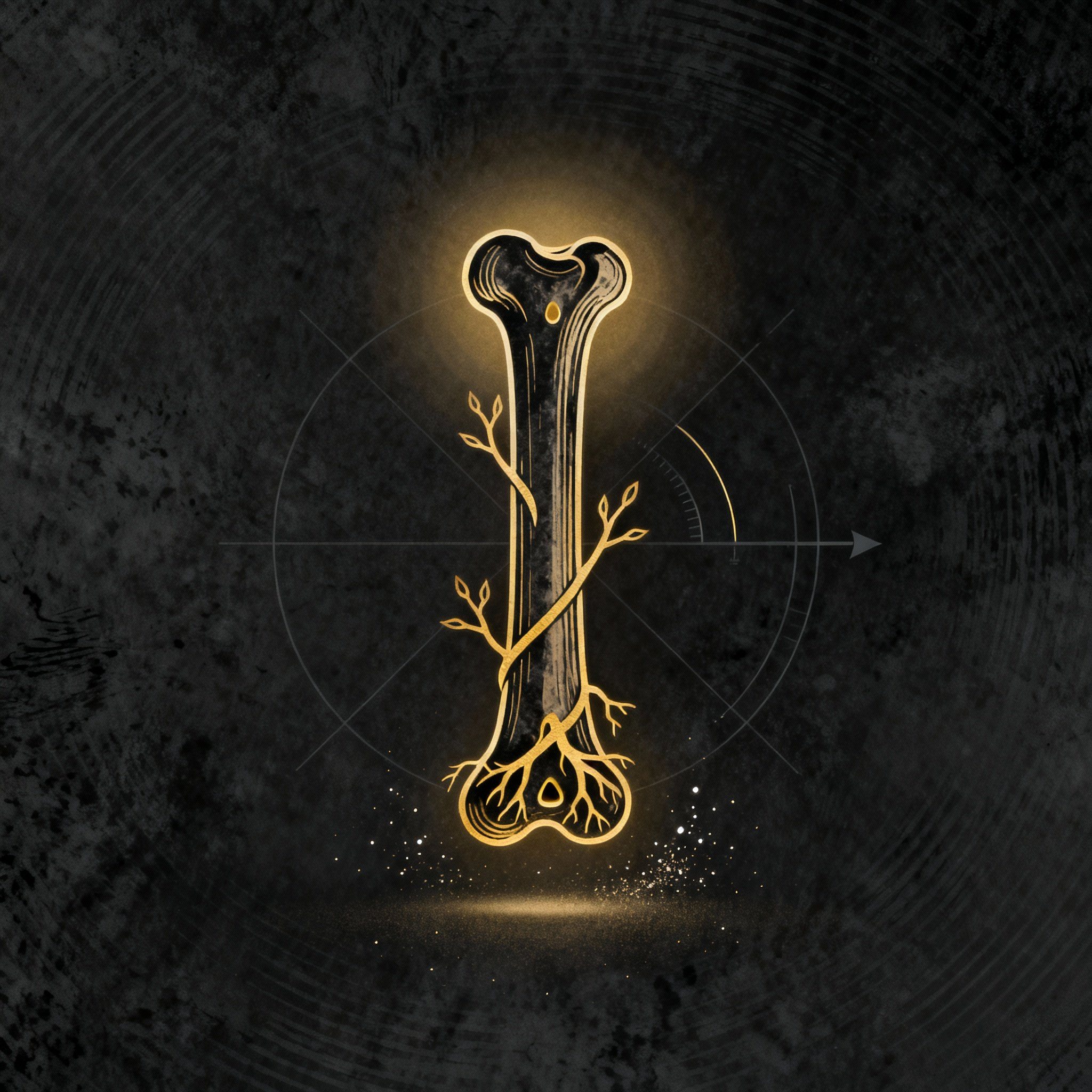 Golden icon of a rooted bone for joint health