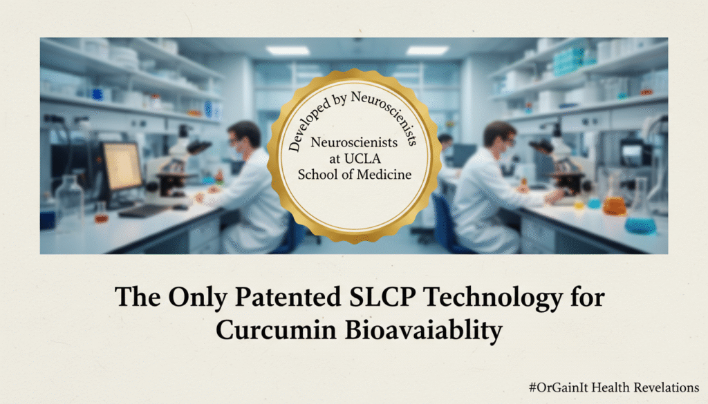 A seal of approval indicating that Longvida Curcumin was developed by UCLA neuroscientists, adding a layer of scientific credibility.