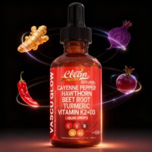 The core ingredients of Clean Nutra Vascu Flow, including turmeric and beet root, orbiting the bottle to showcase the top benefits of its natural, synergistic formula.