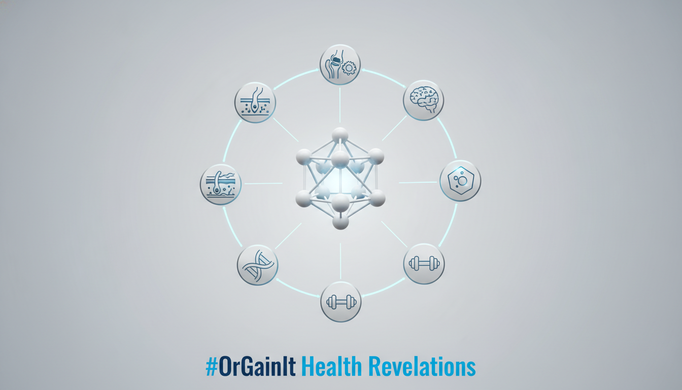 A conceptual image illustrating the core CuroWhite curcumin benefits, showing a central molecule connecting to icons for joints, brain, gut, skin, and recovery.