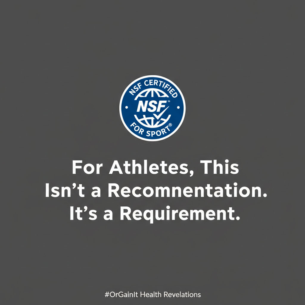 A trust badge showing the NSF Certified for Sport logo, with the text 'For Athletes, This Isn't a Recommendation. It's a Requirement.
