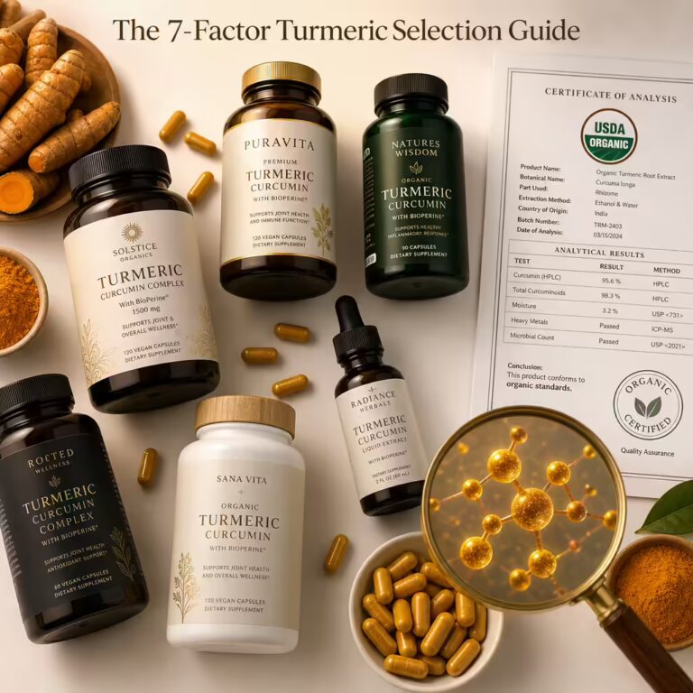 How to choose a turmeric supplement — the 7-factor buyer's guide showing what separates quality certified products from cheap adulterated alternatives