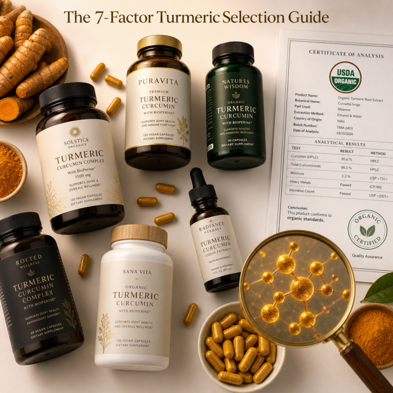 How to choose a turmeric supplement — the 7-factor buyer's guide showing what separates quality certified products from cheap adulterated alternatives