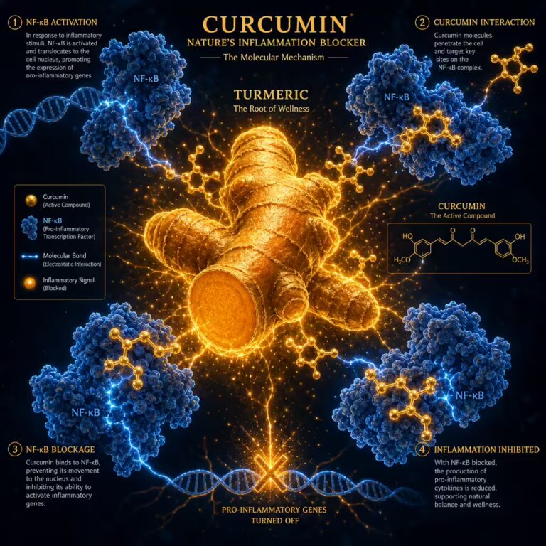 Turmeric curcumin blocking NF-kB inflammation pathway — the molecular mechanism behind curcumin's anti-inflammatory action