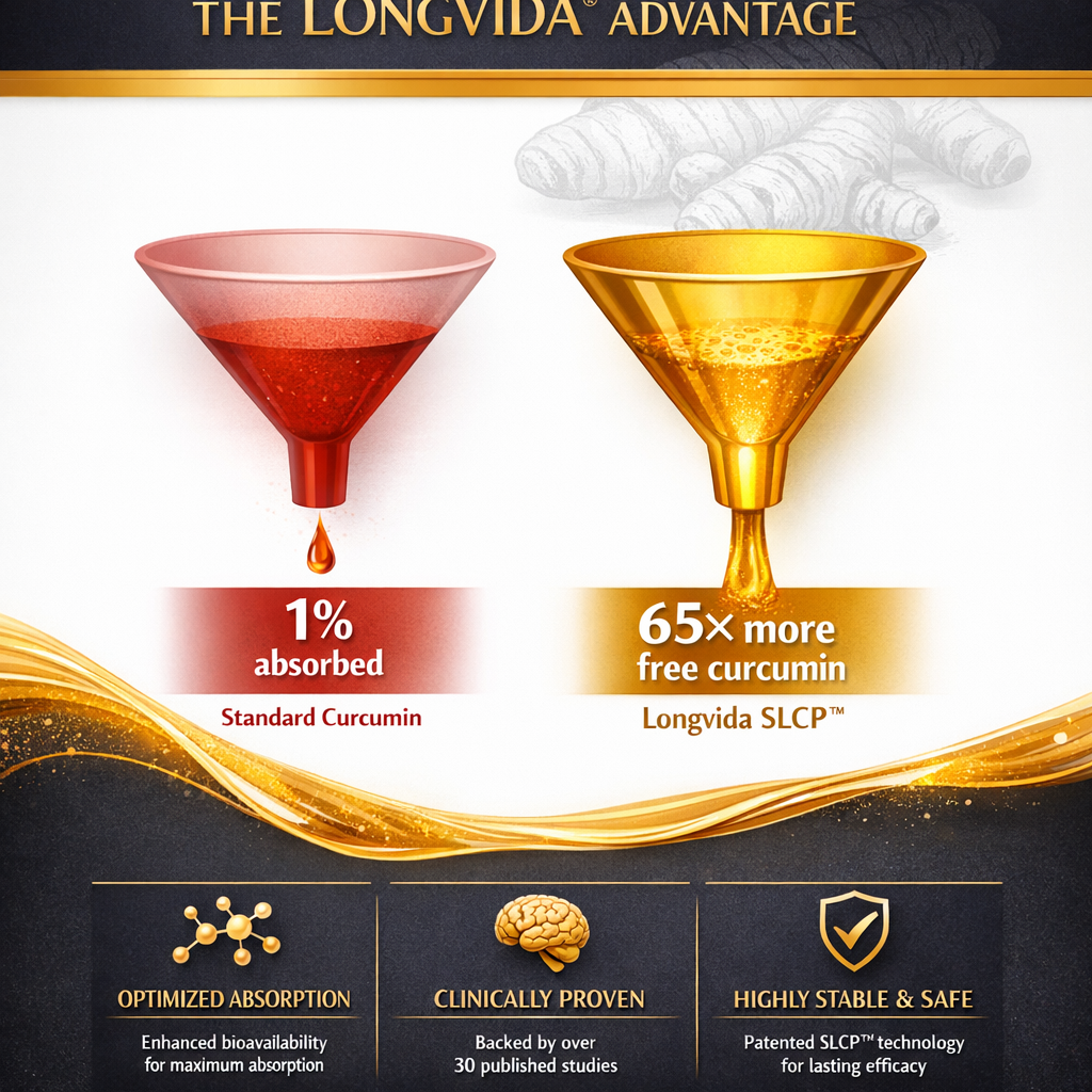 The Longvida Advantage infographic — bioavailability comparison and key benefits