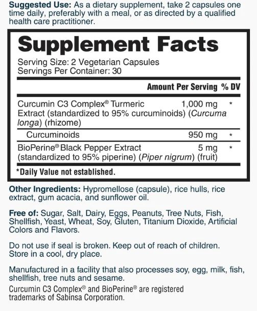 Nature's Lab Gold Turmeric ingredients label review