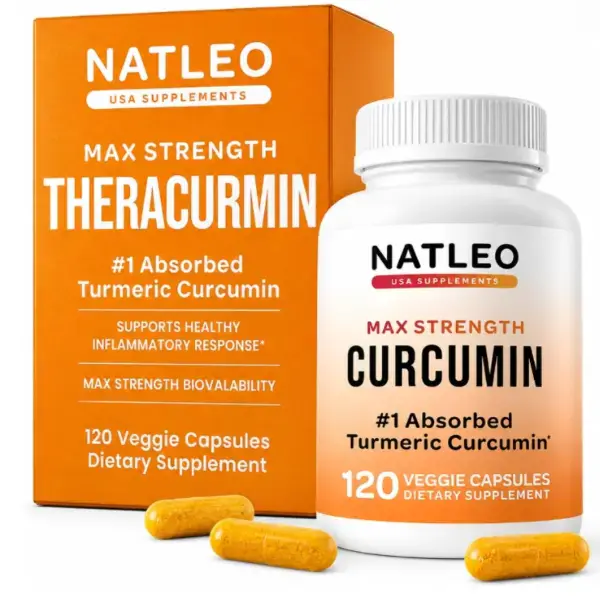 Natleo Theracurmin Turmeric Curcumin supplement bottle — reviewed by Robert Lees