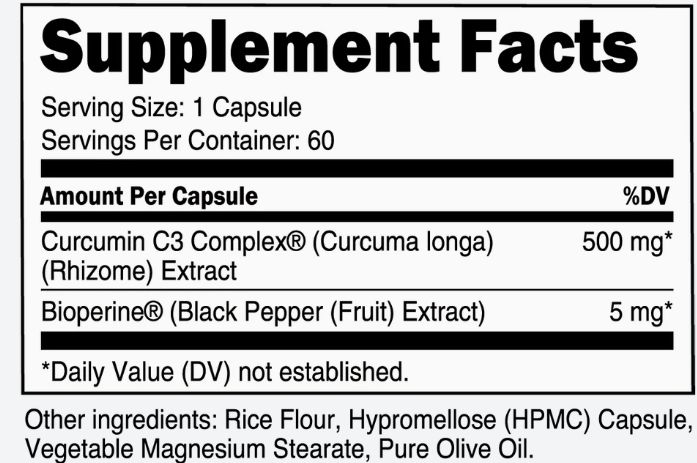 Transparent Labs Curcumin C3 Complex ingredients label review